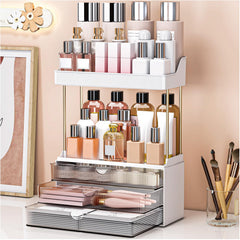 caktraie bathroom organizer with three drawers and two shelves for cosmetics and skincare storage