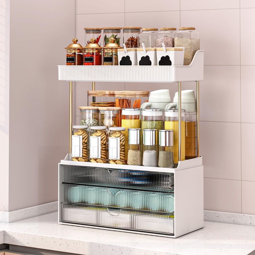 caktraie vanity storage on countertop keeps everyday items within quick reach