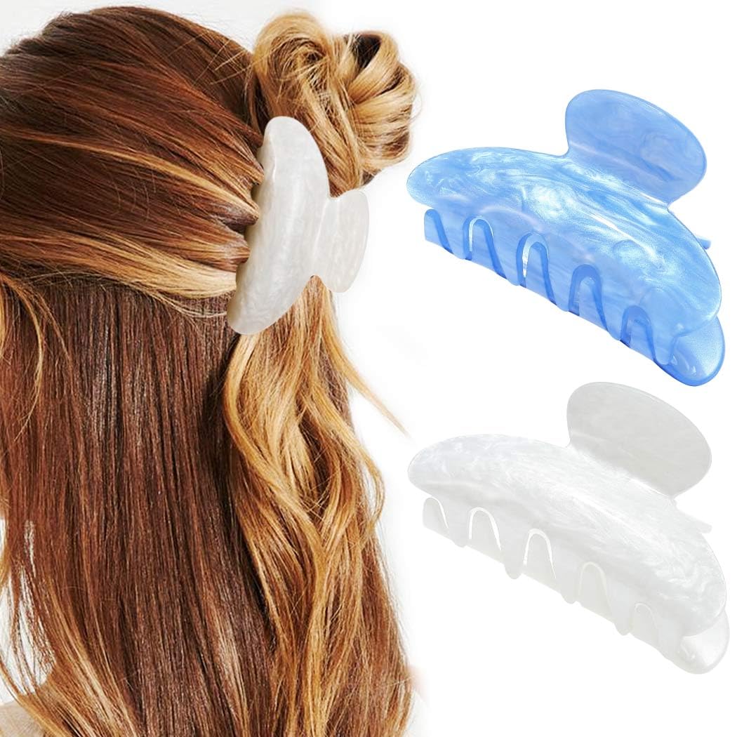 CAKURE acrylic claw clip white 2-pack for secure everyday styling