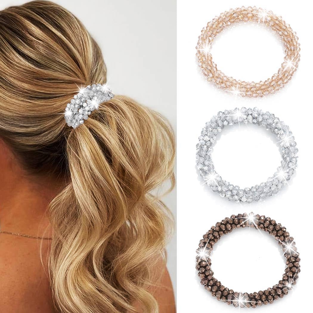 CAKURE rhinestone hair ties champagne crystal close-up for sparkling ponytails