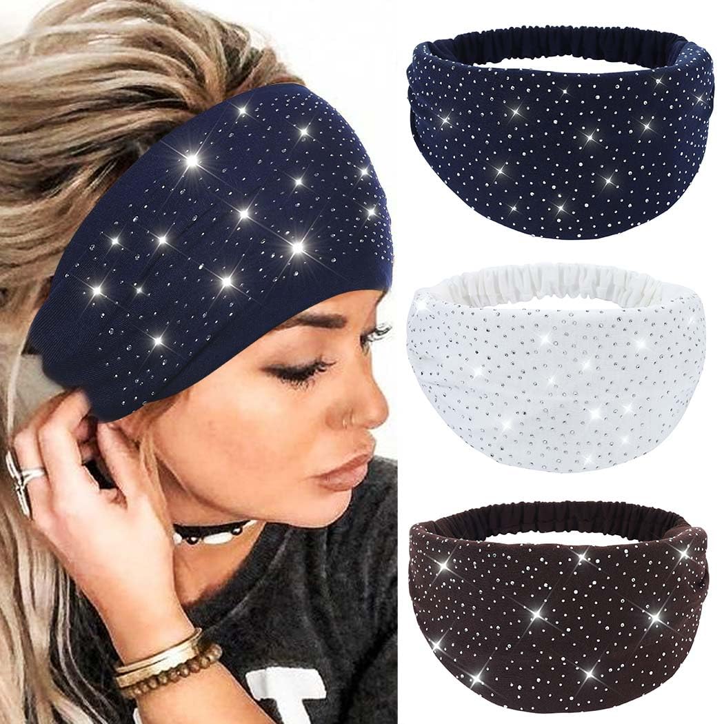 CAKURE wide rhinestone headbands pack3 shown for glamorous everyday wear.