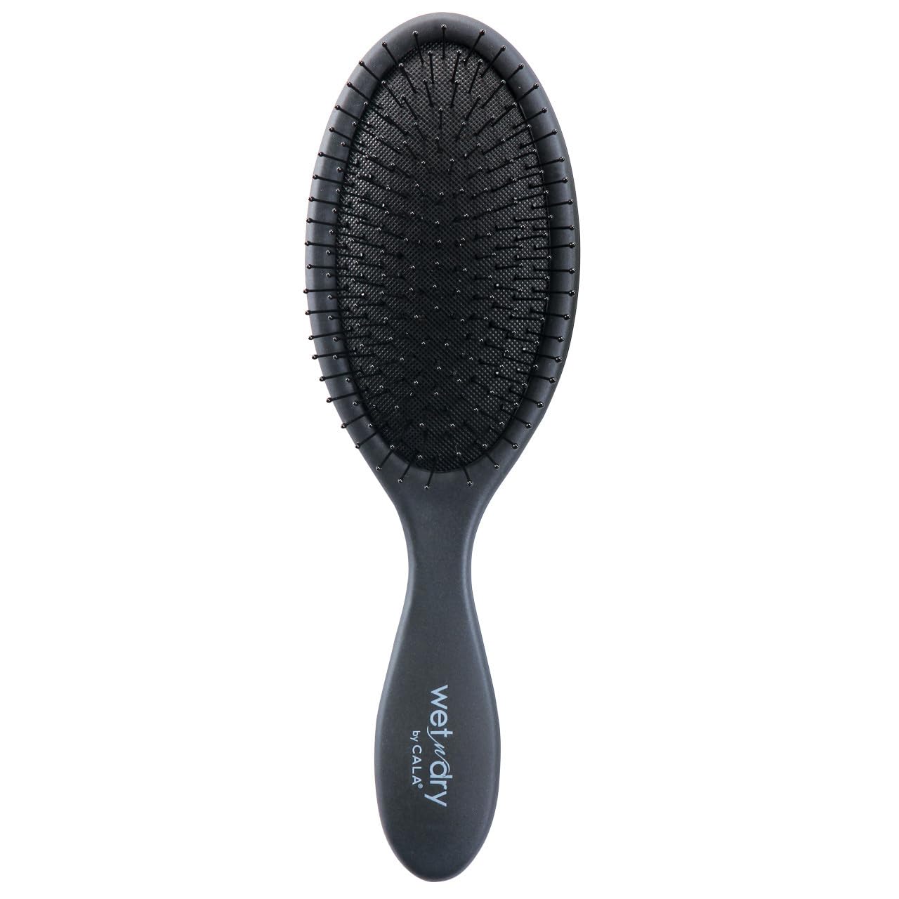 Cala Wet-n-dry black hair brush close-up showing the ergonomic oval handle for easy hold