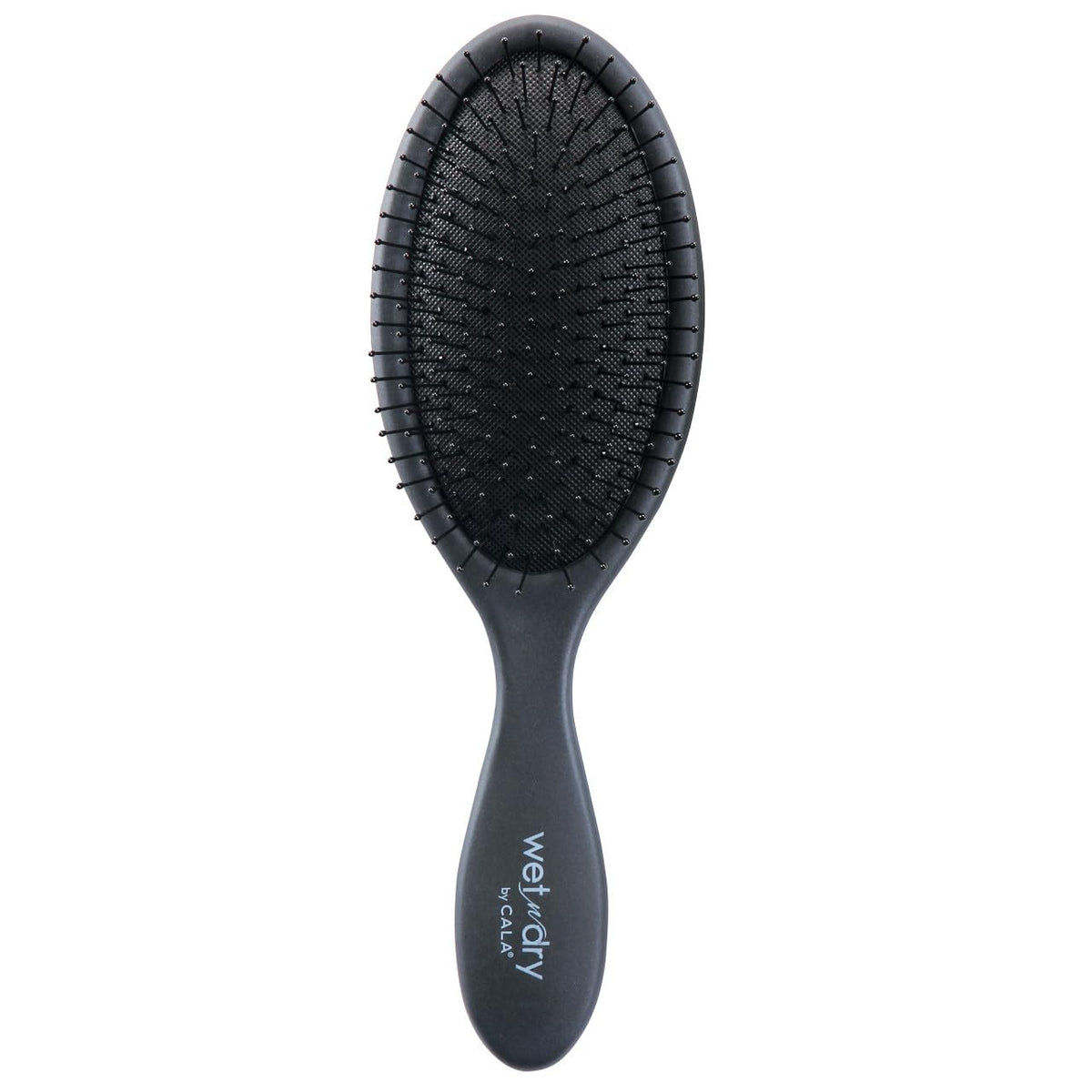 Cala Wet-n-dry black hair brush close-up showing the ergonomic oval handle for easy hold