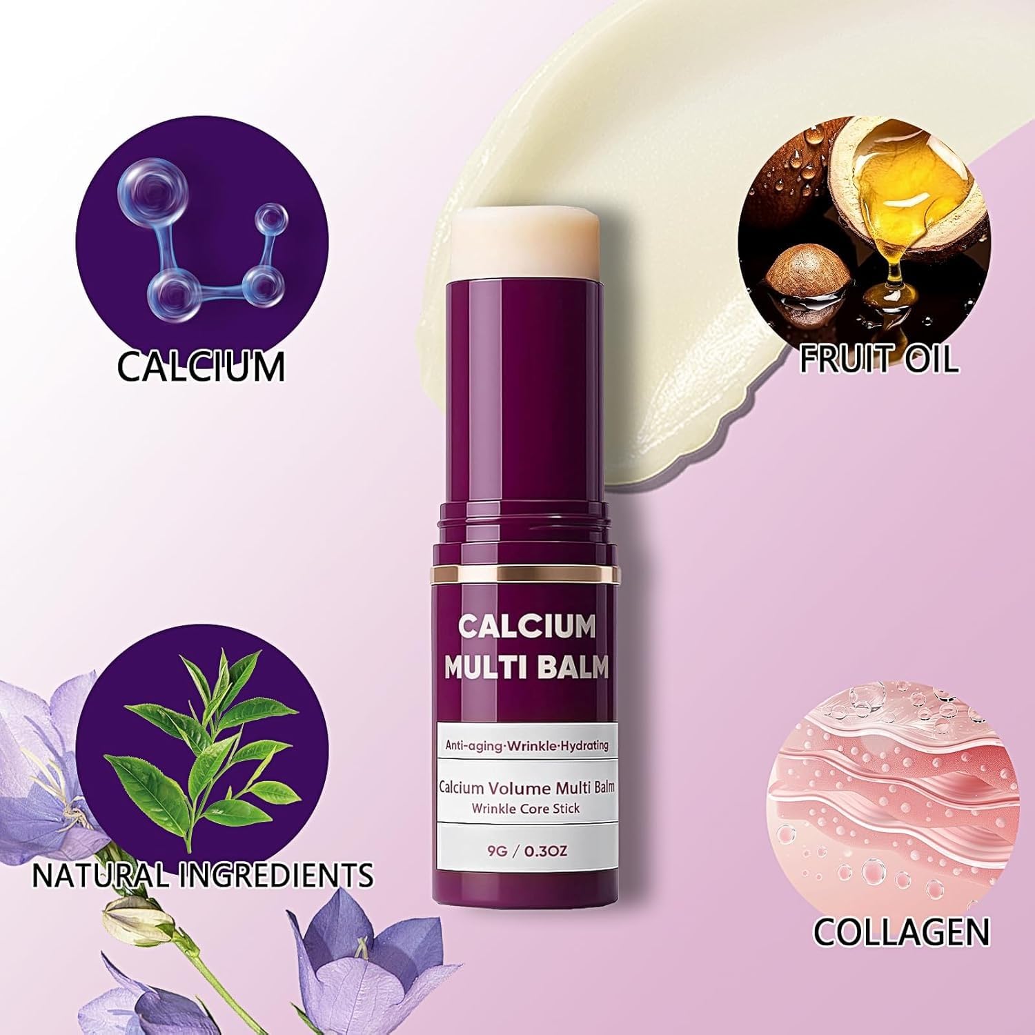 Calcium Volume Multi Balm close-up reveals smooth, non-greasy texture for quick absorption.