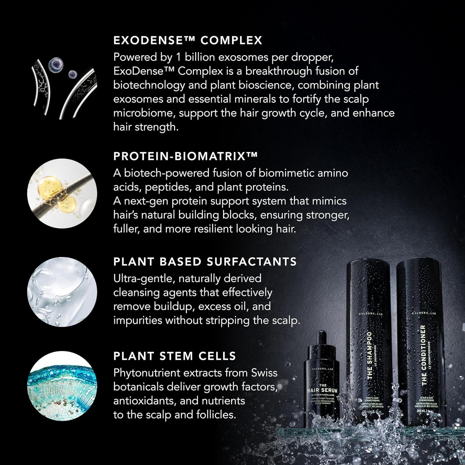 Caldera + Lab hair serum bottle designed for fast-absorbing scalp nourishment.