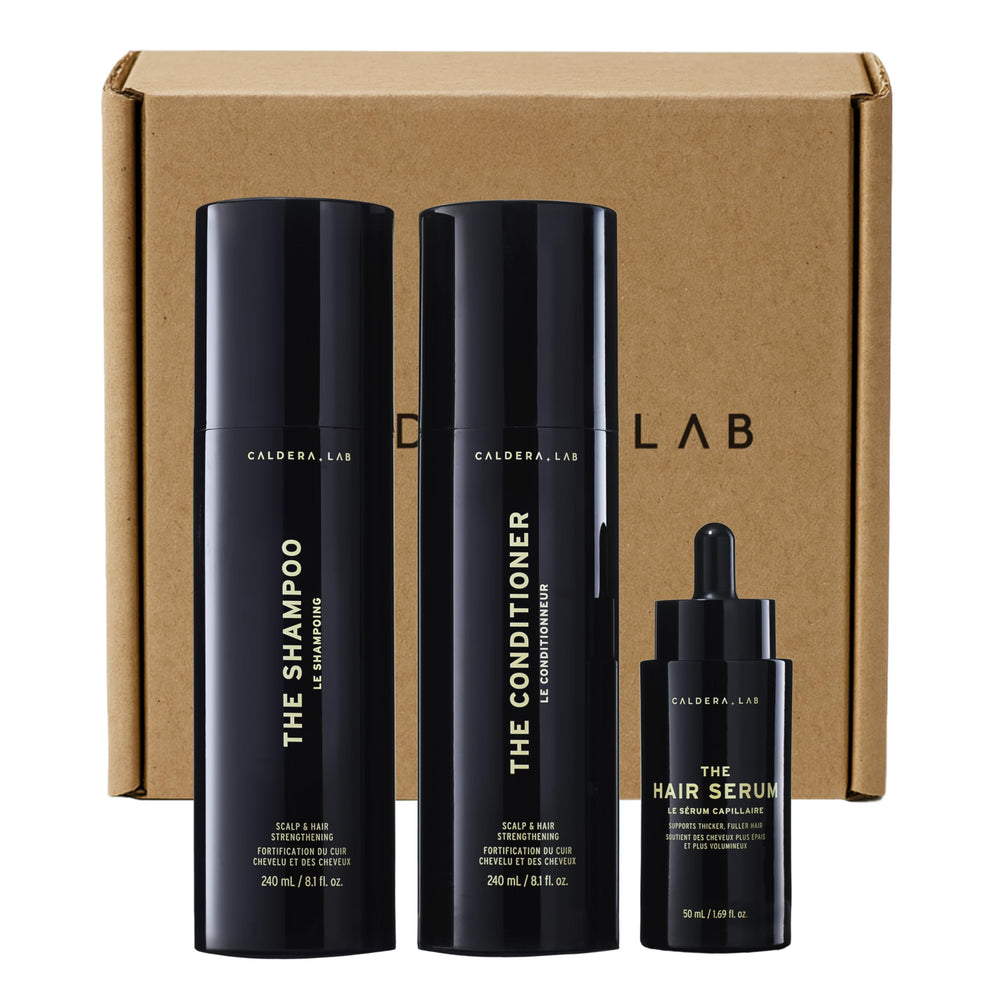 Caldera + Lab shampoo bottle ready for daily scalp cleansing and hydration.
