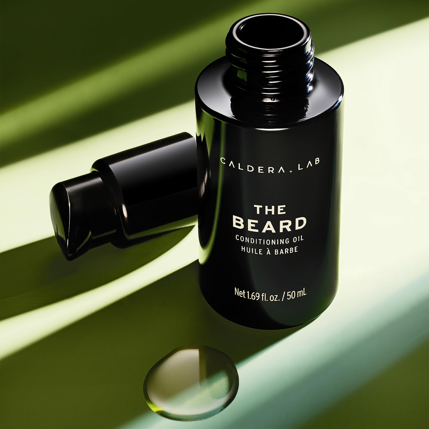 Caldera + Lab The Beard oil drops ready for precise root-to-tip application.