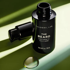 Caldera + Lab The Beard oil drops ready for precise root-to-tip application.