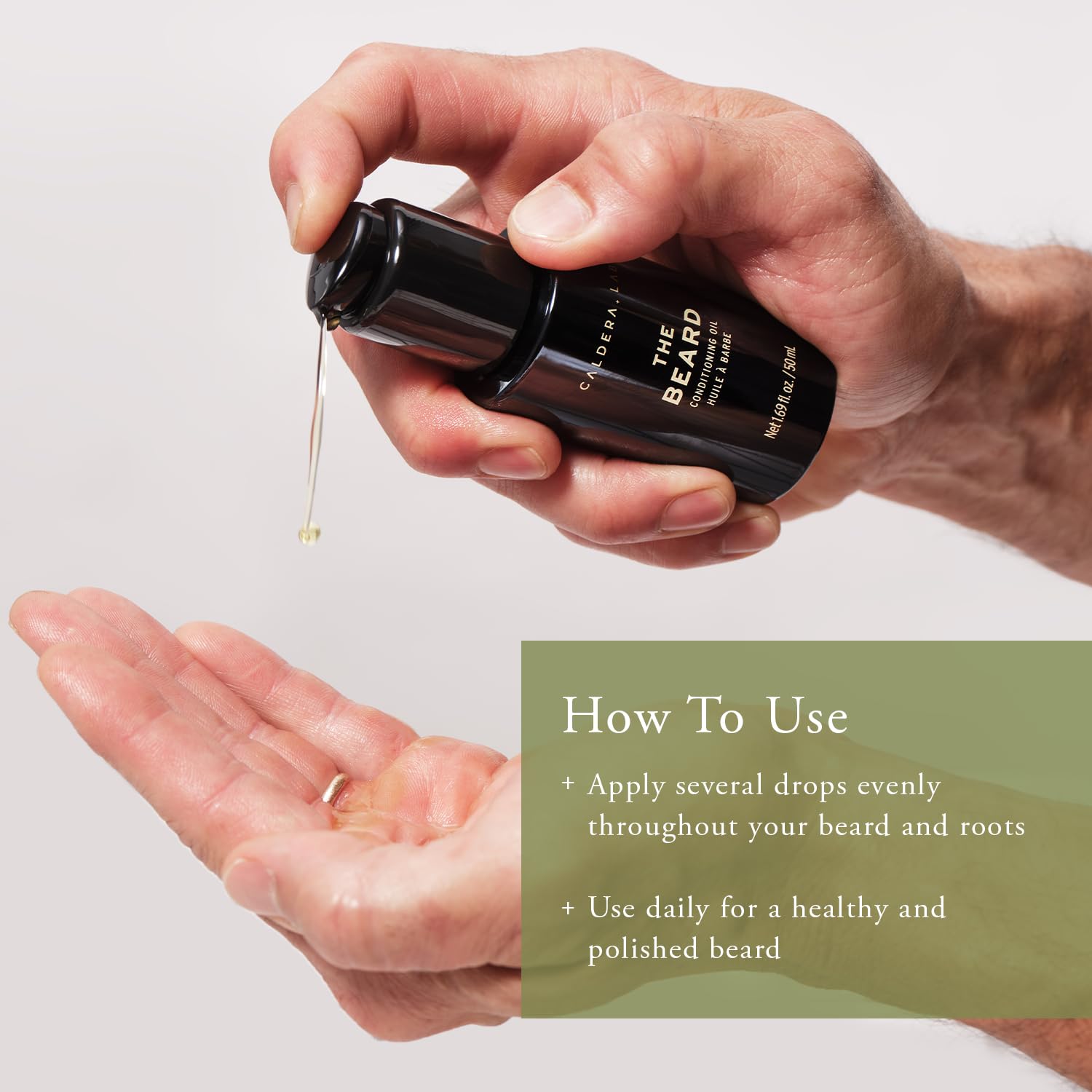 Caldera + Lab The Beard oil ingredients apricot and amla nourish the beard.