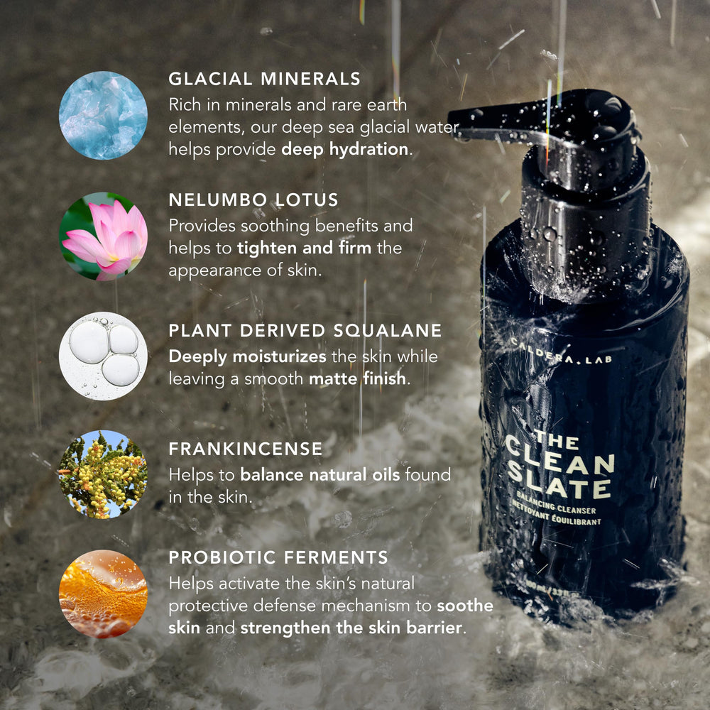 Caldera + Lab The Clean Slate mineral rich glacial silt provides gentle exfoliation