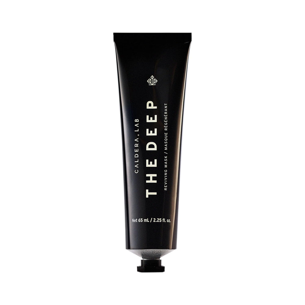 Caldera + Lab The Deep face-mask jar closeup highlights soothing clay texture for brighter, smoother skin.