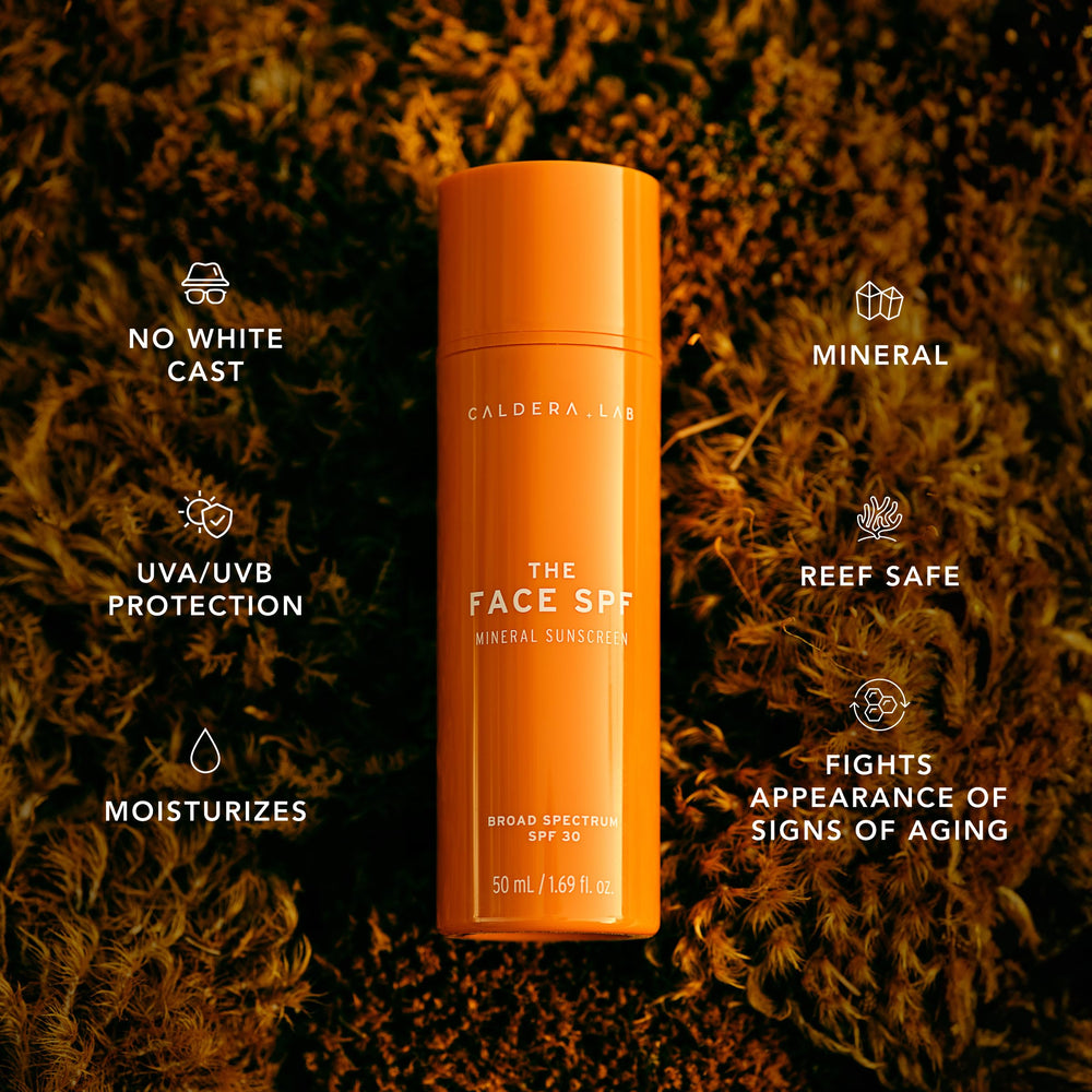 Caldera + Lab The Face SPF bakuchiol provides plant-based care for calm, clear skin.