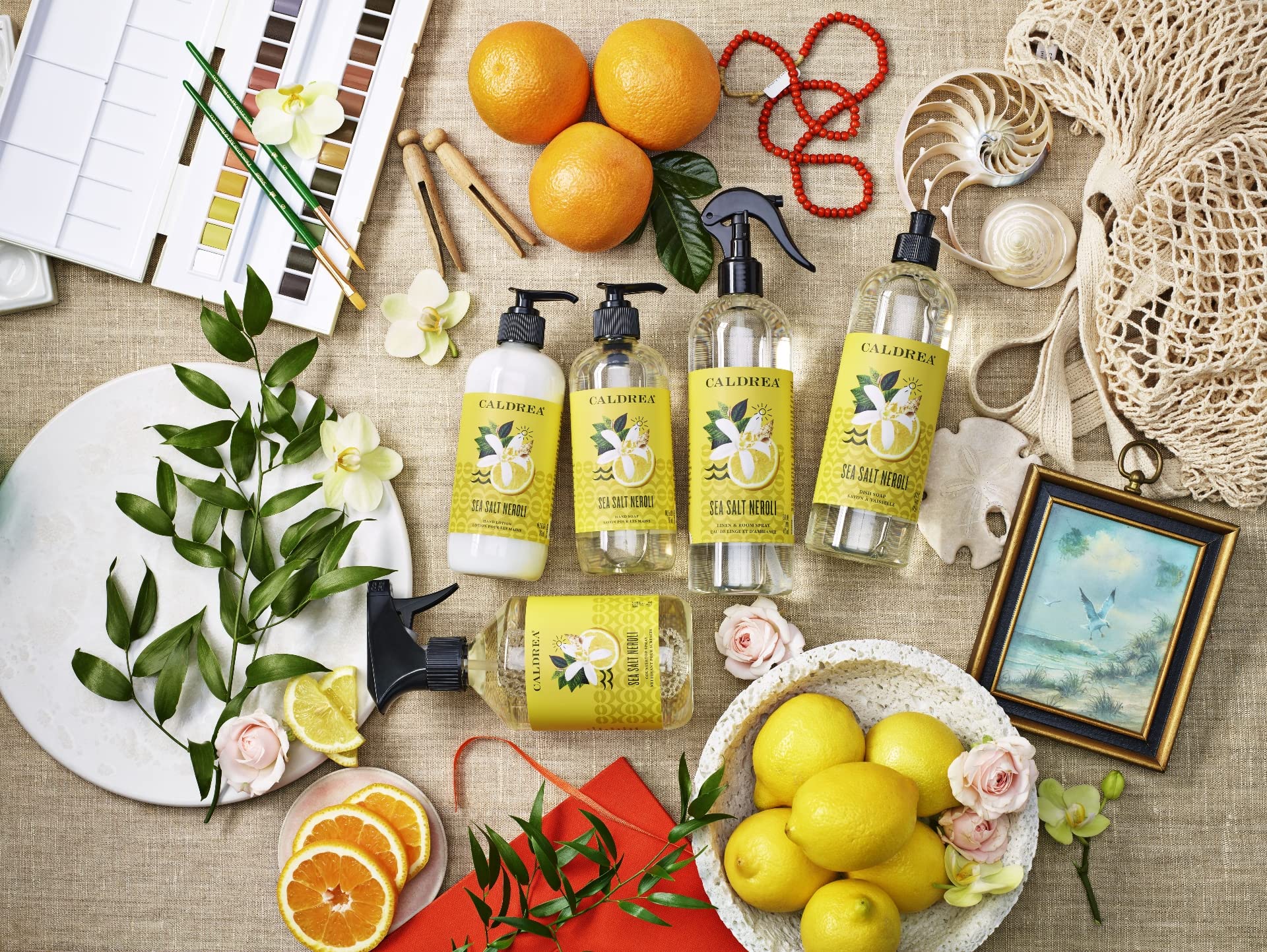 Caldrea Sea Salt Neroli hand soap kitchen-bathroom display on counter