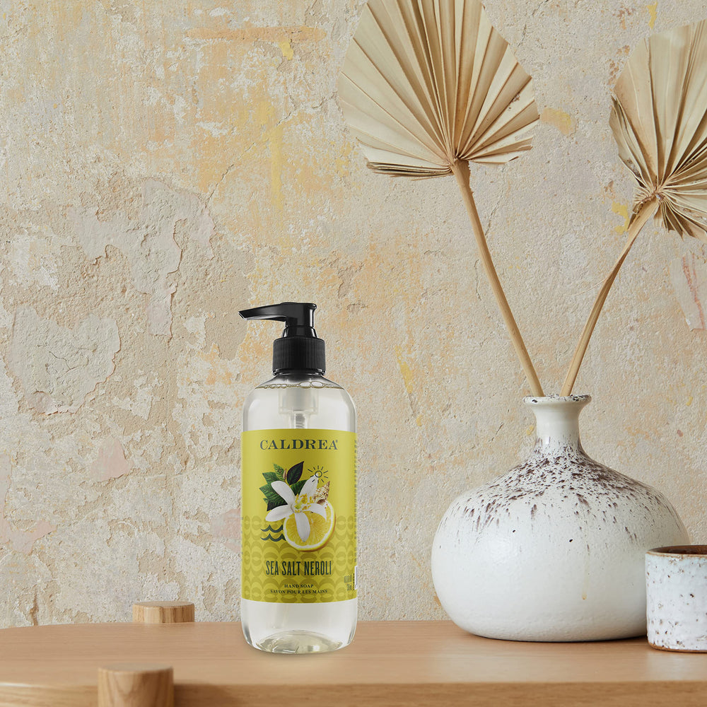 Caldrea Sea Salt Neroli hand soap scent closeup illustrates Neroli fragrance