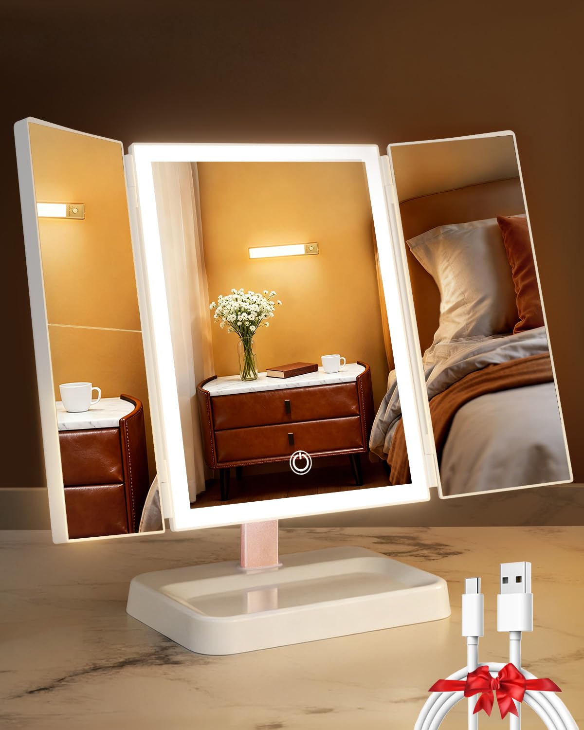 CALEPOP vanity mirror with lights bright setup for precise makeup application