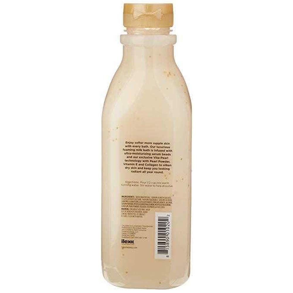 Calgon Ageless Bath pour captures a creamy milk stream for a soothing soak