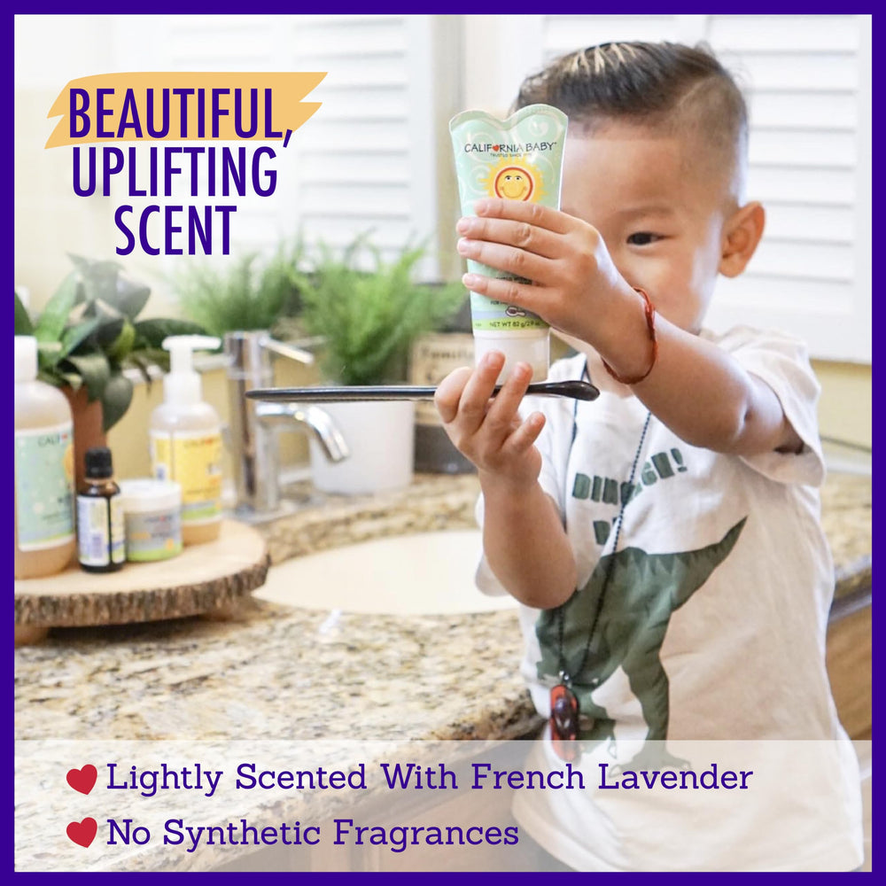 California Baby Calming Hair Gel in action on child’s hair taming flyaways.