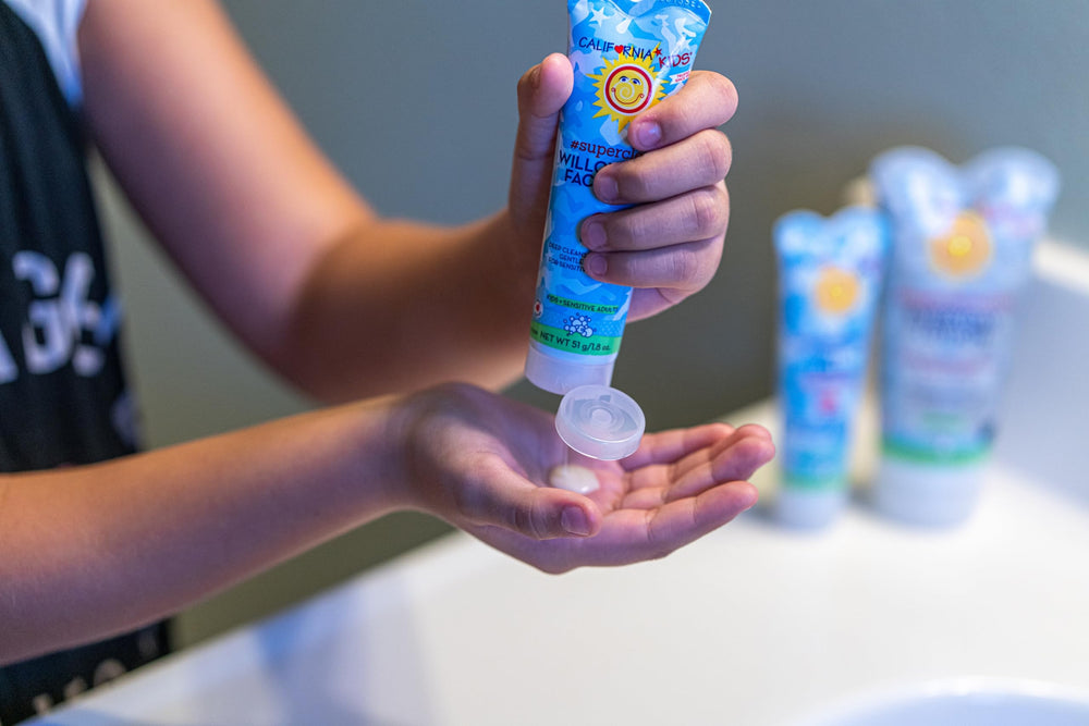 California Baby essential oils scent of Cypress, tea tree, and mint showcased in bottle.