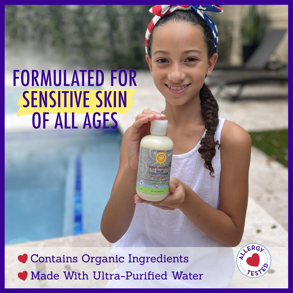 Fragrance-free California Baby conditioner designed for sensitive skin.
