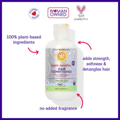 California Baby conditioner being poured demonstrates rinse-out or leave-in versatility.