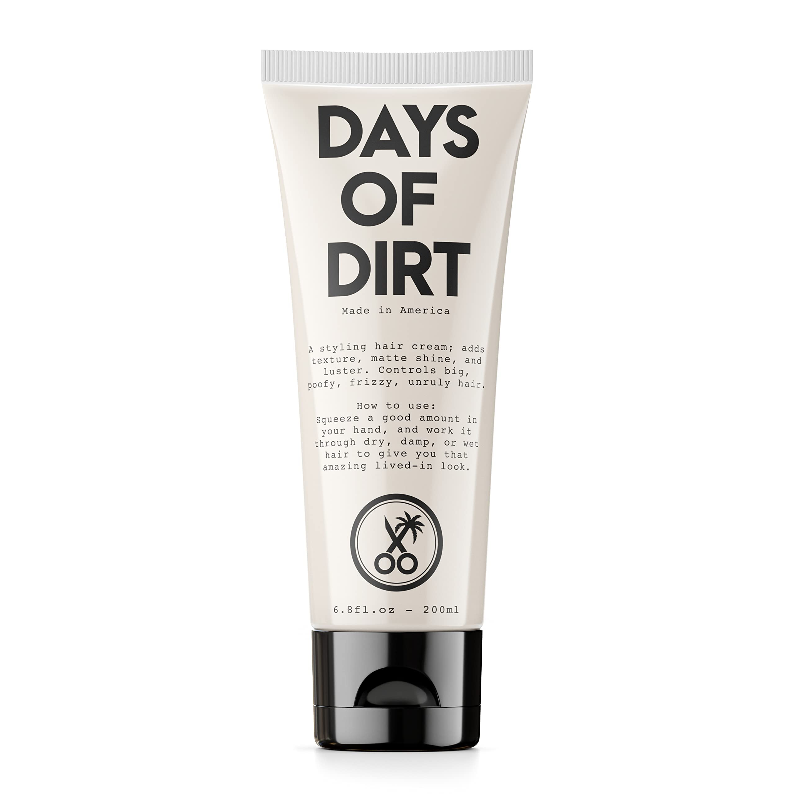 California Born Days of Dirt bottle pour for easy, even application on dry, frizzy hair.