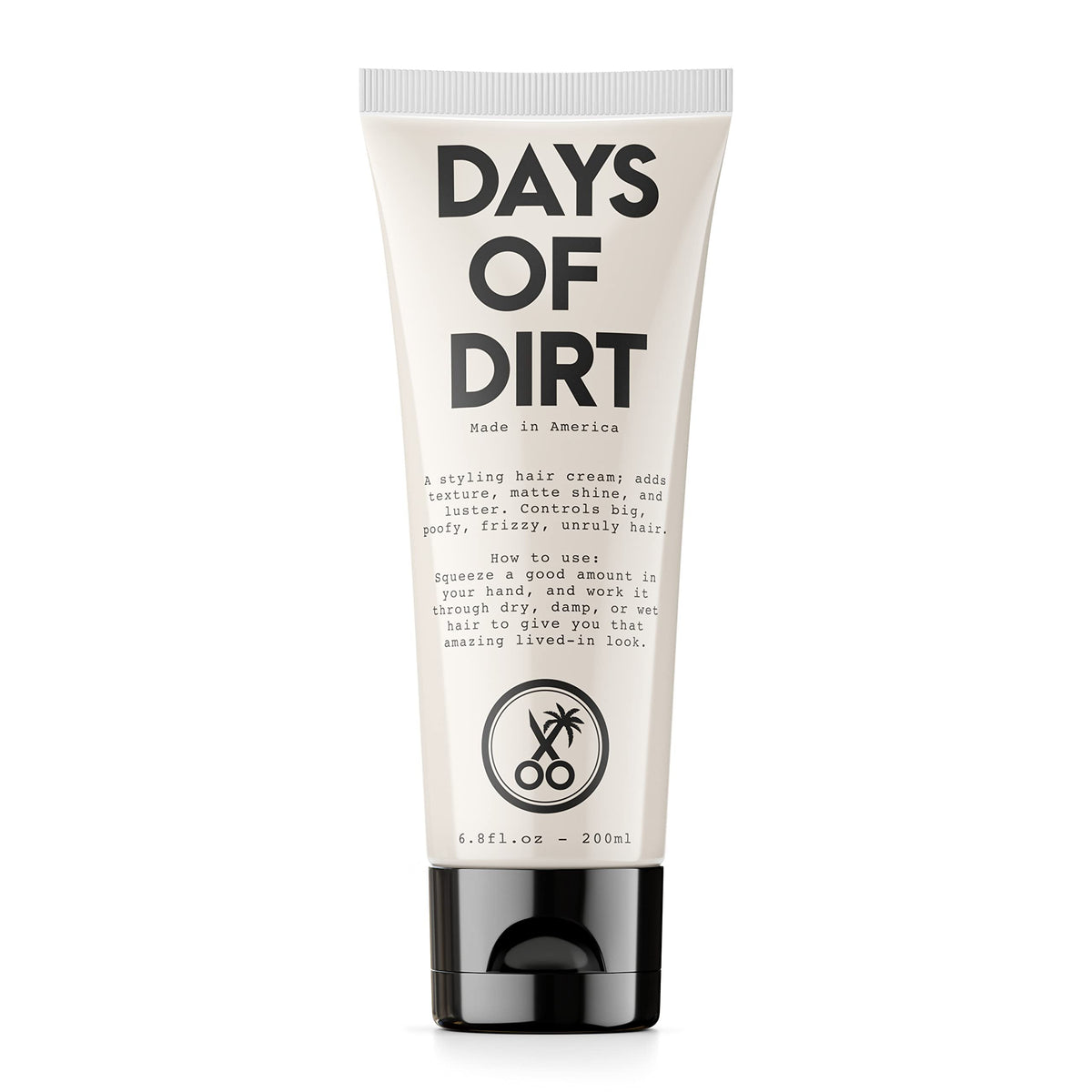 California Born Days of Dirt bottle pour for easy, even application on dry, frizzy hair.