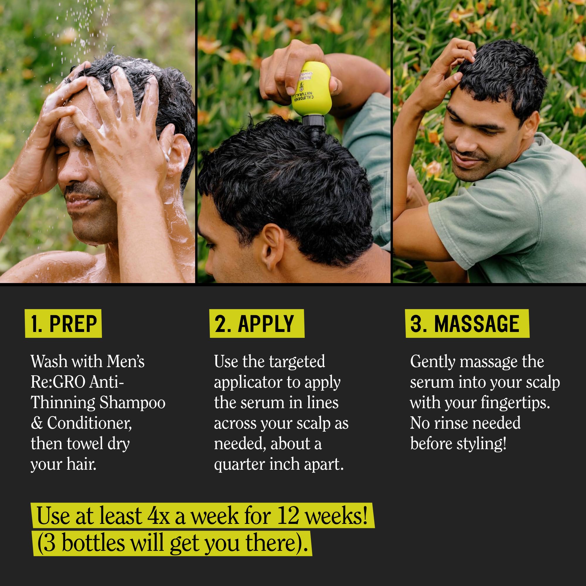 California Naturals Re:GRO serum being applied to scalp for cooling and absorption