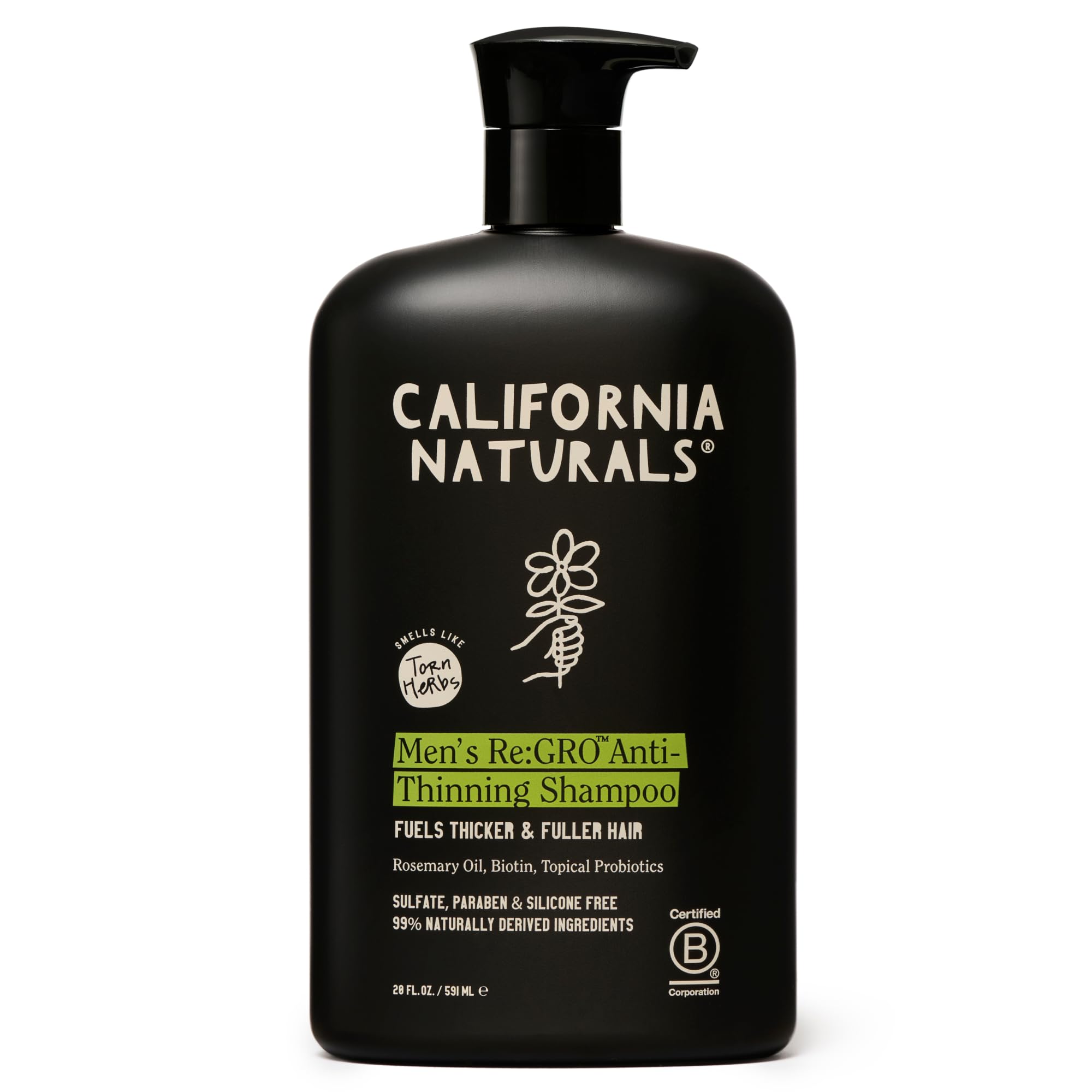 California Naturals Re:GRO Shampoo bottle pour for an invigorating scalp cleanse.