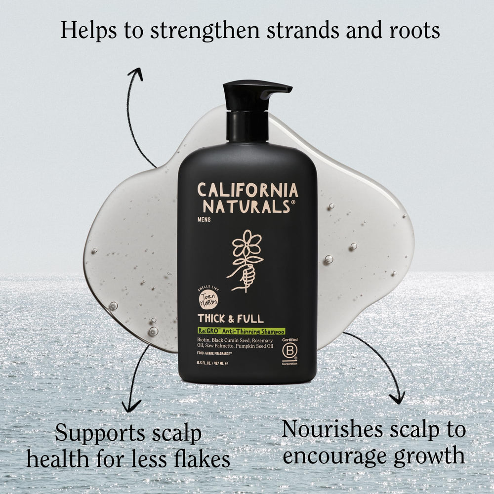 California Naturals Re:GRO Shampoo foam lather refreshing scalp and hair.