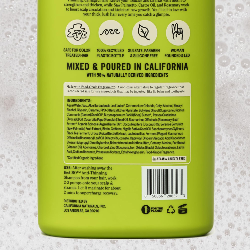 California Naturals Re:GRO conditioner on scalp demonstrates gentle nourishment for healthier follicles