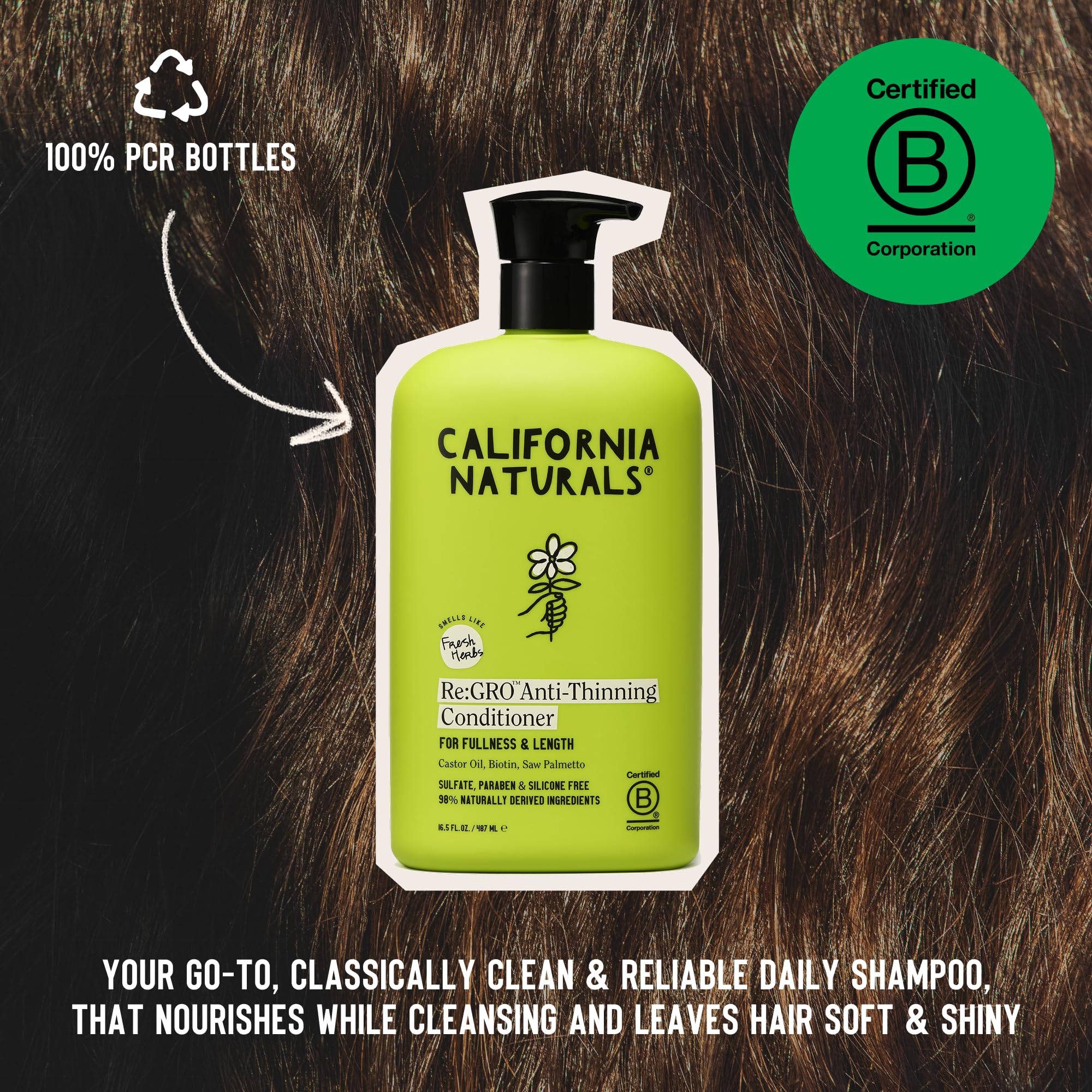 California Naturals Re:GRO conditioner close-up reveals glossy shine