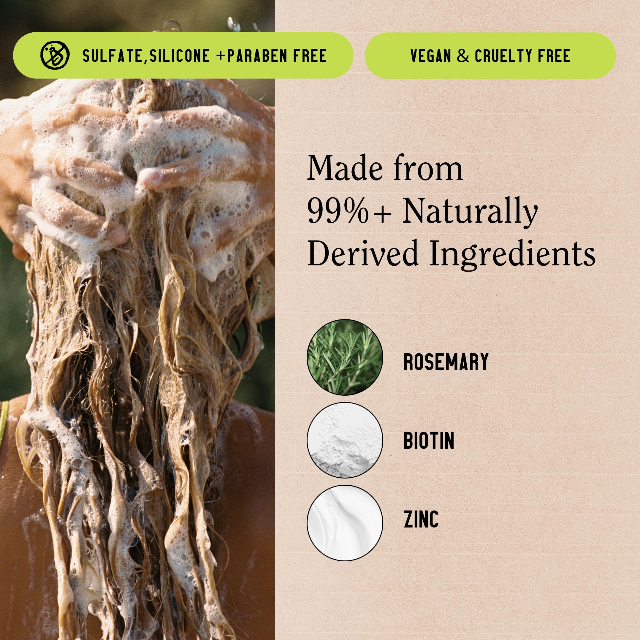 California Naturals Re:GRO ingredients graphic highlights zinc, caffeine, and biotin.