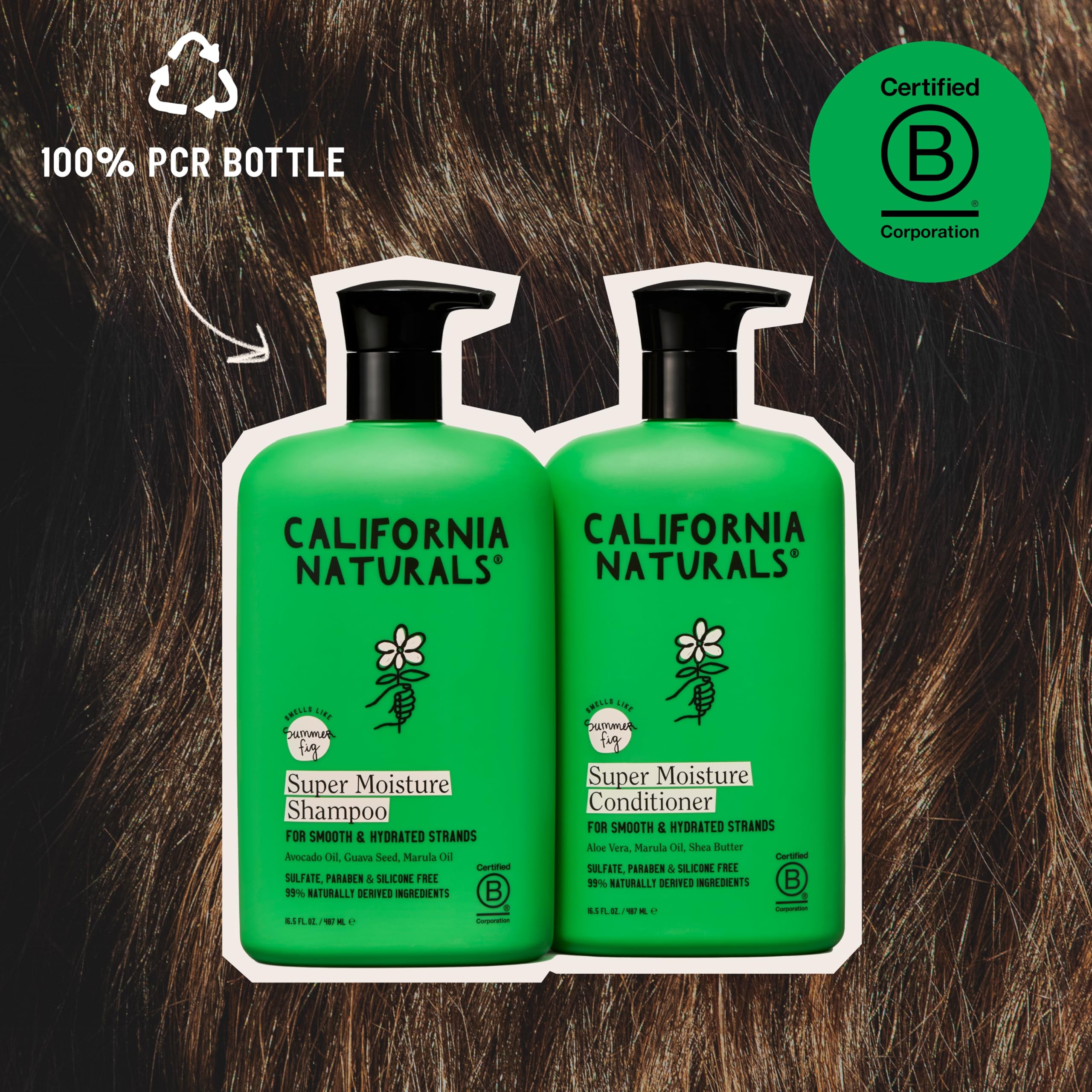 California Naturals sulfate-free symbol with color-safe claim emphasizes safe styling.