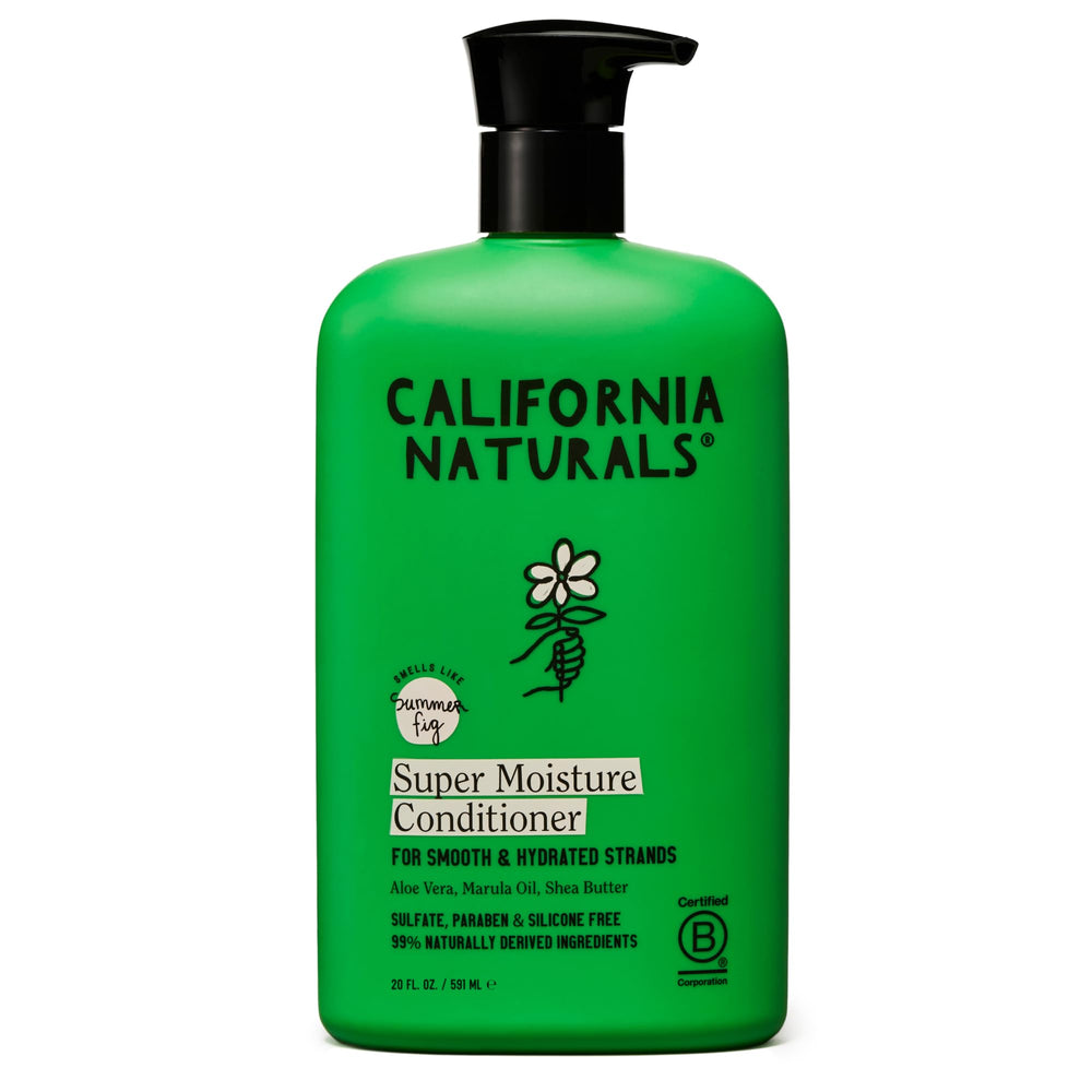 California Naturals Super Moisture Conditioner bottle highlights hydrating formula for smoother hair.