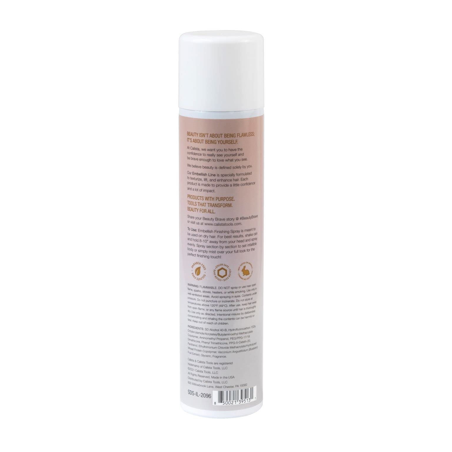 Calista Embellish Finishing Spray nozzle in action for even application and lift.