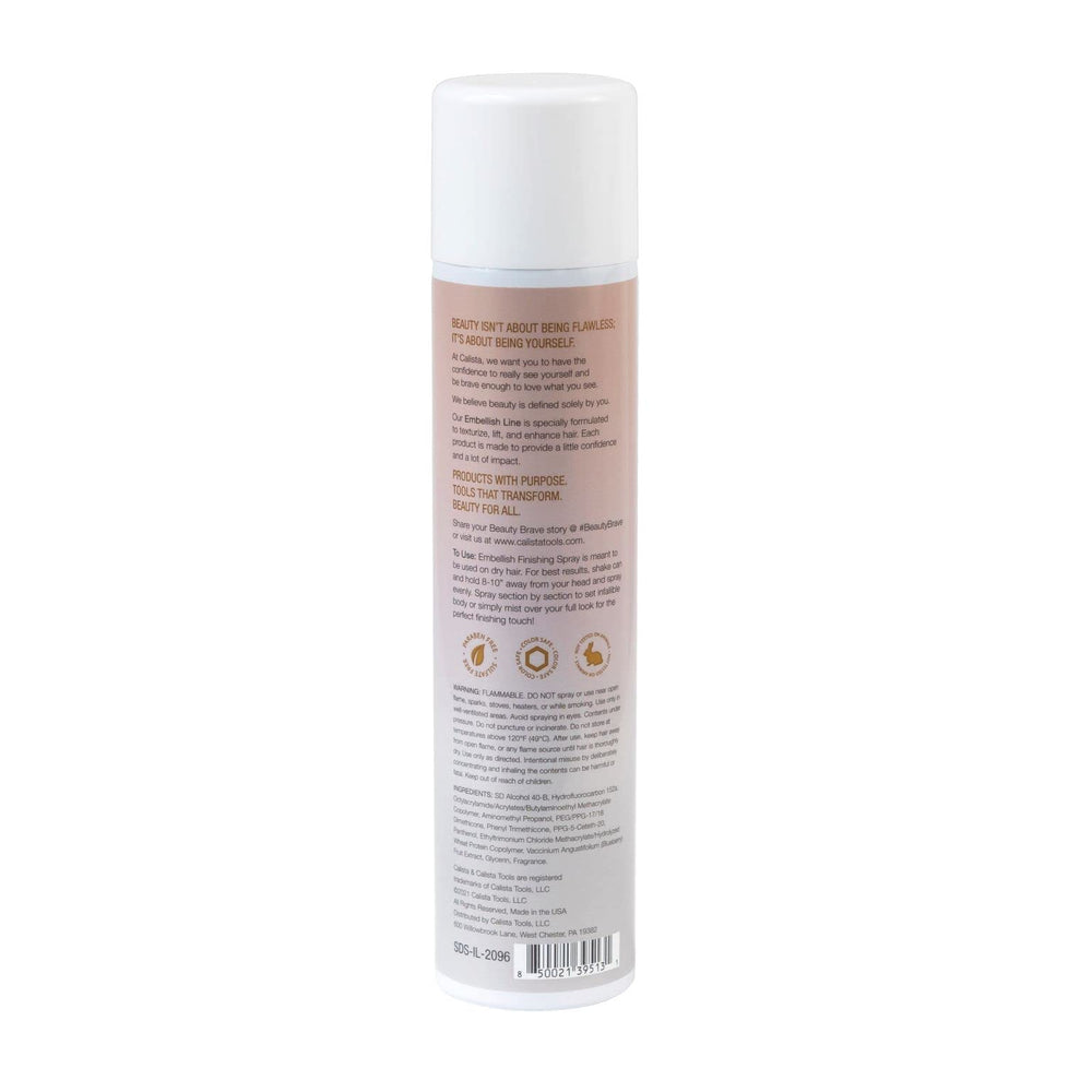 Calista Embellish Finishing Spray nozzle in action for even application and lift.