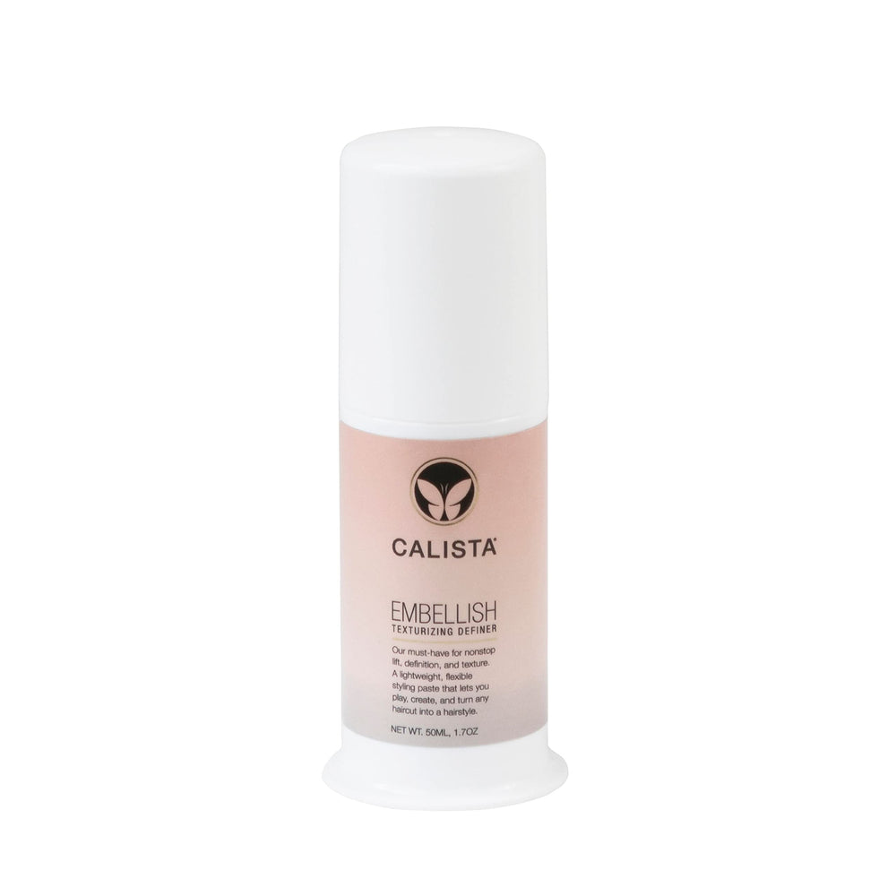 Calista Embellish Texturizing Definer bottle close-up for textured, voluminous hair.