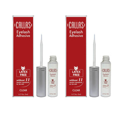 Callas Eyelash Adhesive Clear bottle closeup showing latex-free waterproof lash hold.