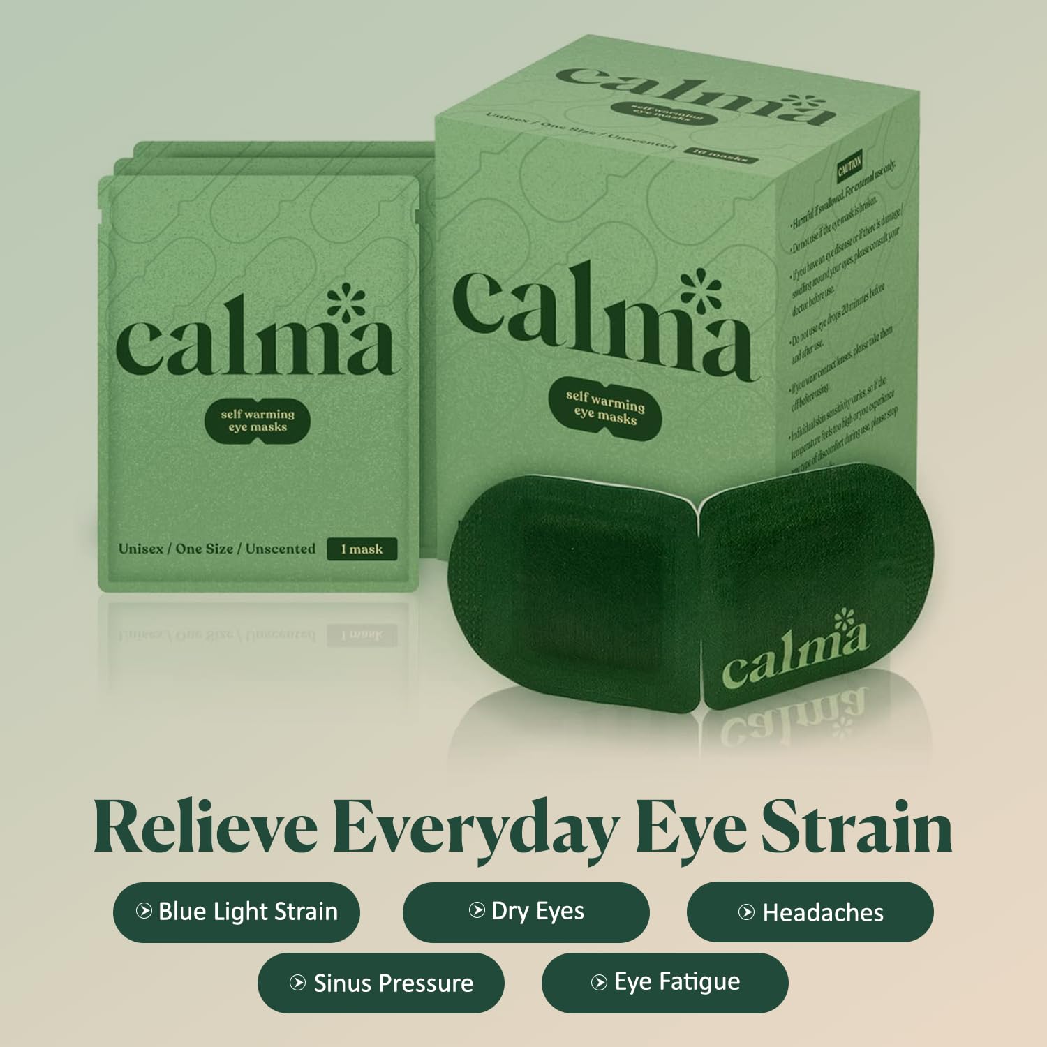 Calma heated eye mask fabric detail highlights soft breathable material for all-night wear.