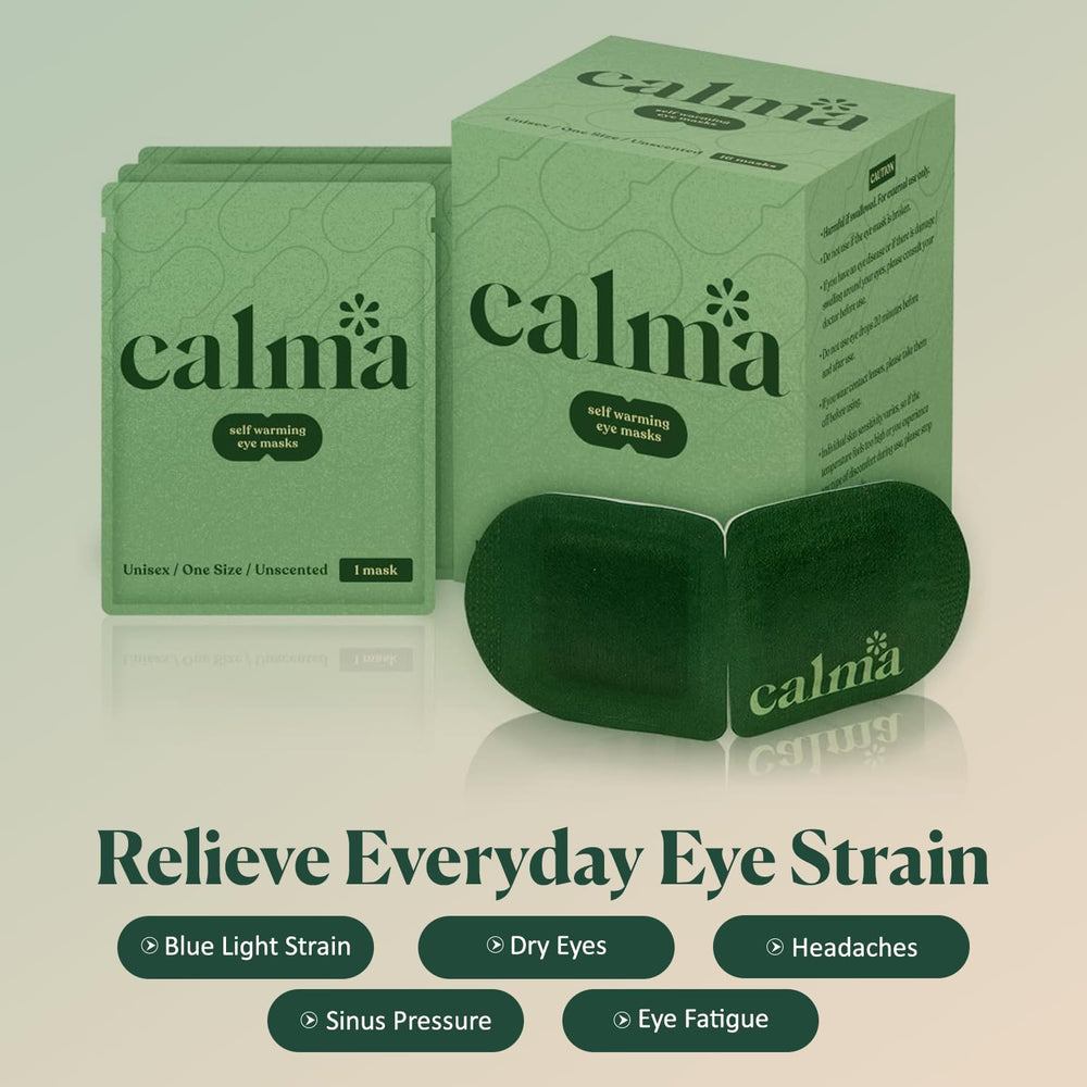 Calma heated eye mask fabric detail highlights soft breathable material for all-night wear.