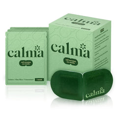 Calma 16-pack heated eye mask packaging close-up showing unscented design and premium materials.