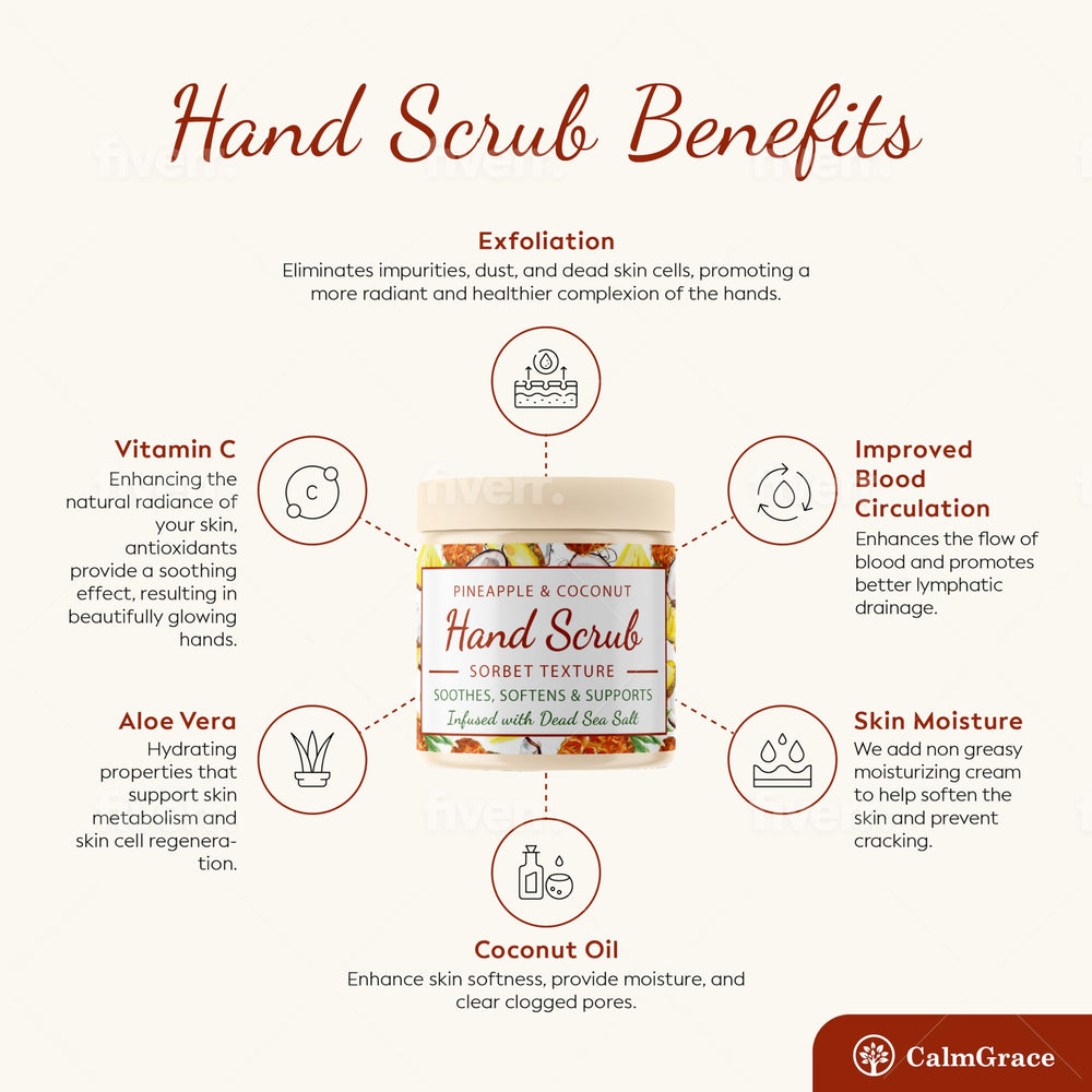 CalmGrace hand scrub avocado oil boost skin vitality during use.