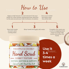 CalmGrace hand scrub coconut oil nourishes dry hands while the sorbet texture pampers.