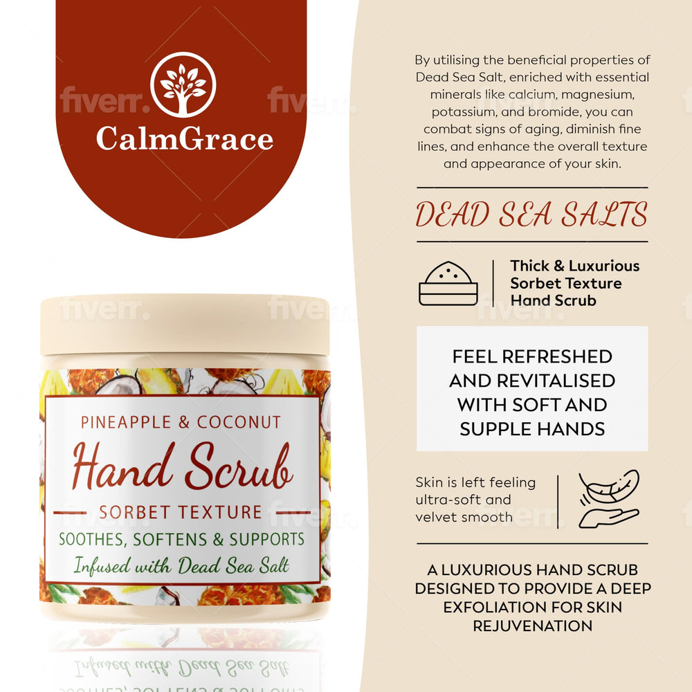 CalmGrace hand scrub with Dead Sea minerals reveals smoother textures after use.