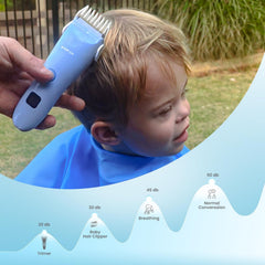 CALMING CLIPPER Step-Up side view highlights gentle cutting for fine hair