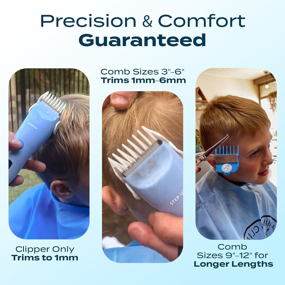 CALMING CLIPPER Step-Up clipper with attachments demonstrates customizable, calm trims