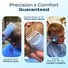 CALMING CLIPPER Step-Up clipper with attachments demonstrates customizable, calm trims
