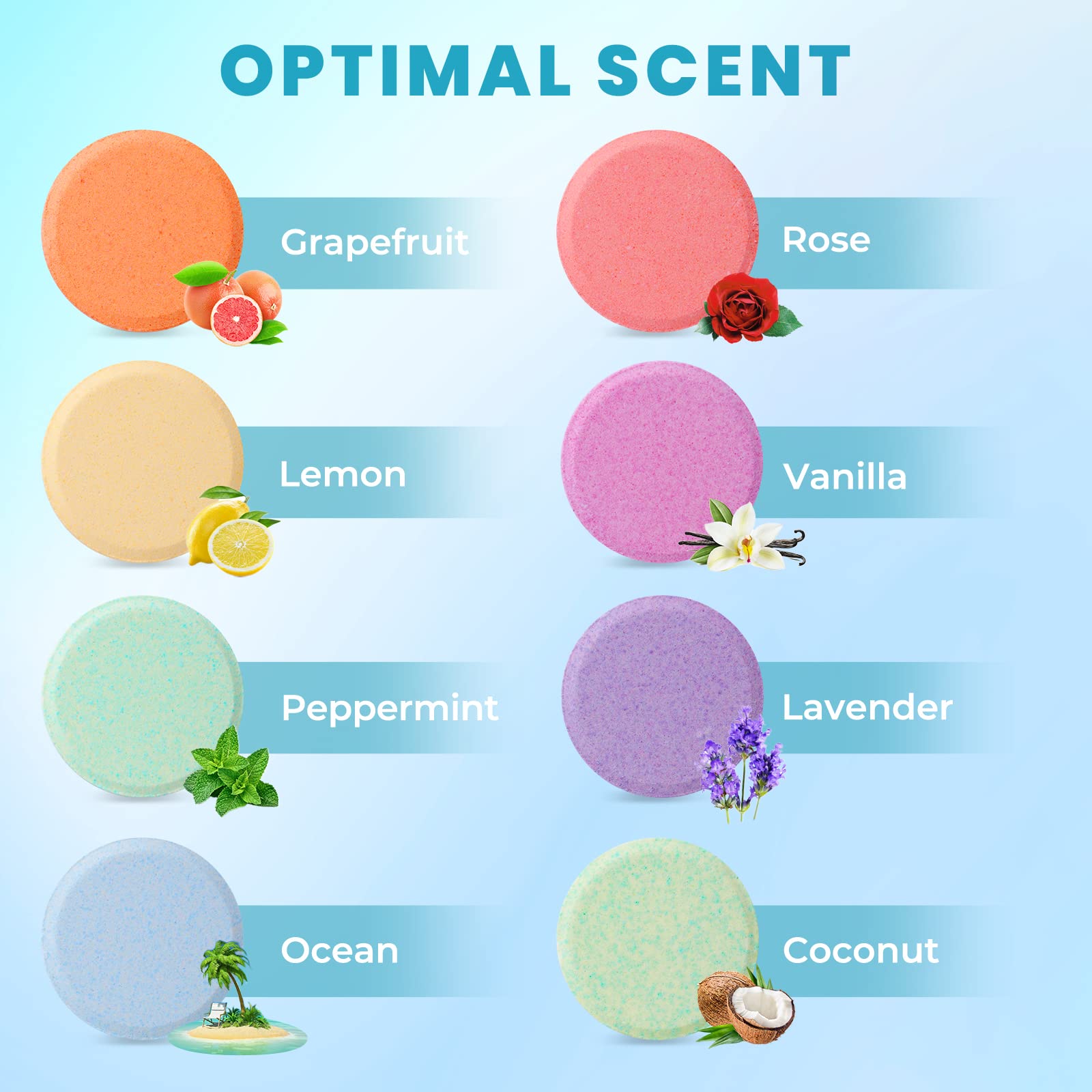 CalmNFiz coconut steamers conveys tropical aroma for refreshing shower escape.