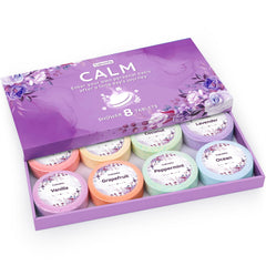CalmNFiz shower steamers 8-pack box-front showcasing gift-ready self-care kit