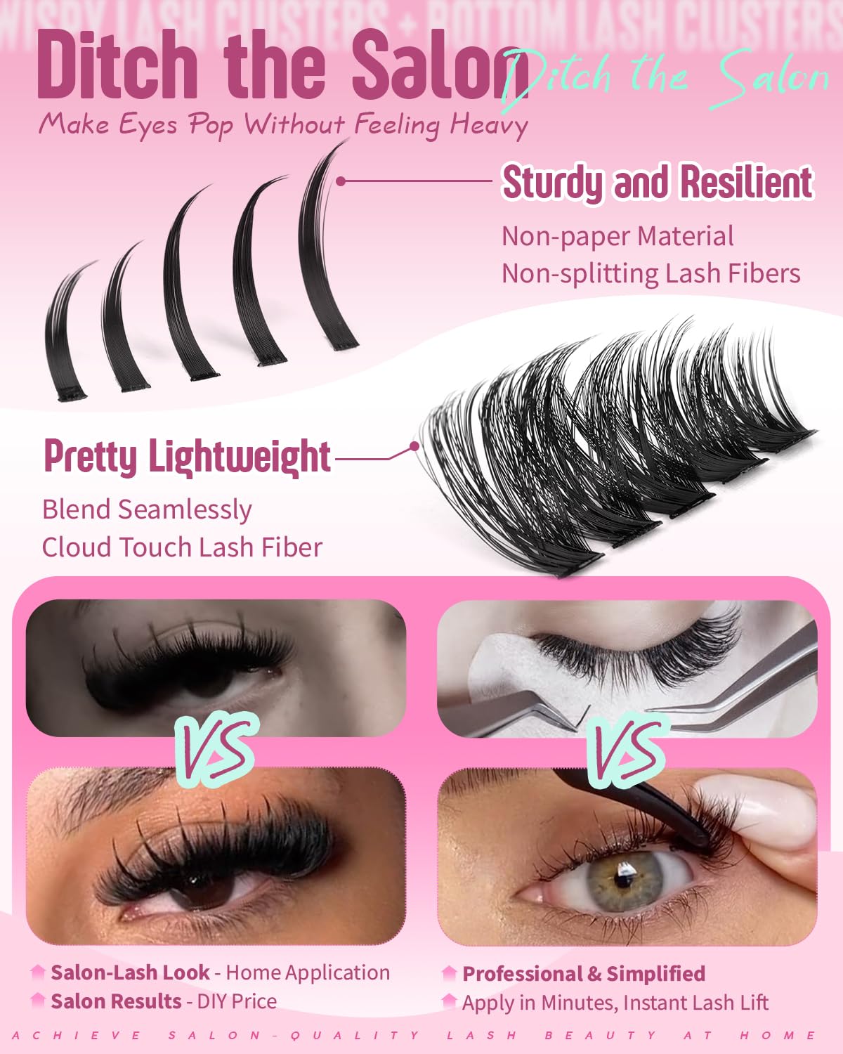 Calphdiar 100D fluffy lash clusters closeup highlighting light weight feel